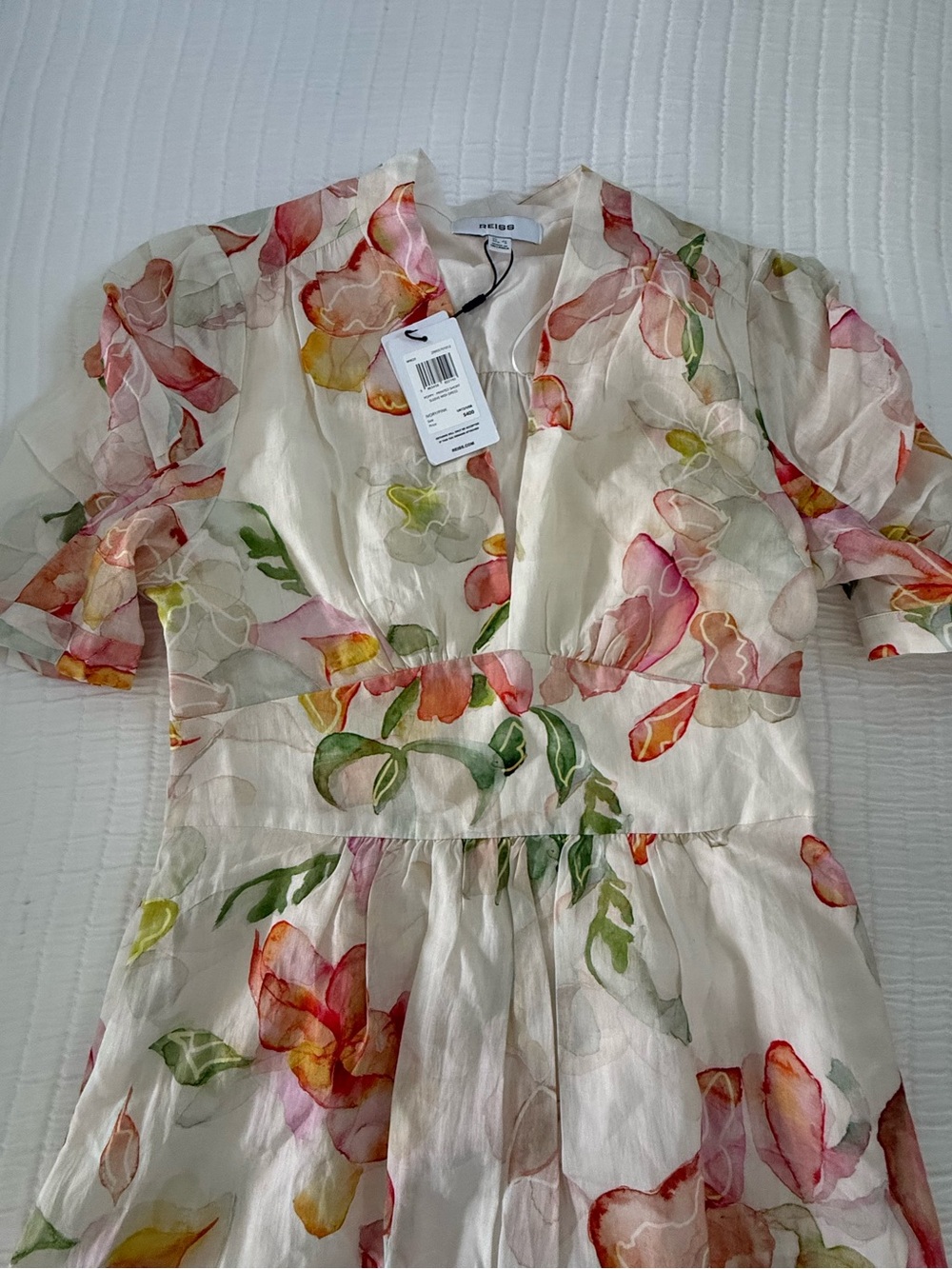 Reiss Poppy Floral Midi Dress in Ivory Cream/Pink - Picture 5 of 5